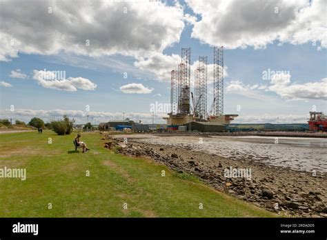 Oil Drilling Platforms Under Construction At Invergordon On The