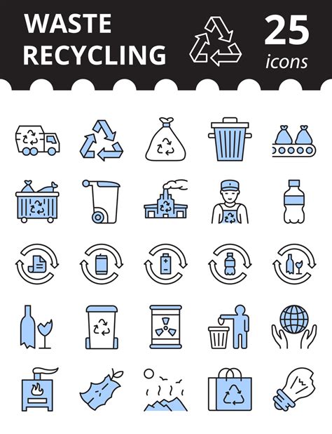 Abfall und Müll Icon Set einfache Abfallrecycling bezogene