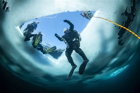 Winter ice diving underwater in a quarry in Canada | By The Shore Scuba ...