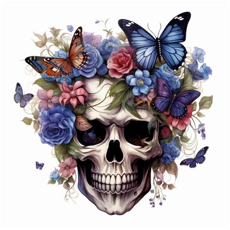 Premium Ai Image A Skull And Butterflies Are Displayed In A Colorful