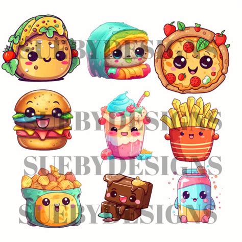 High Quality Kawaii Junk Food Clipart Set Digital Bundles Etsy