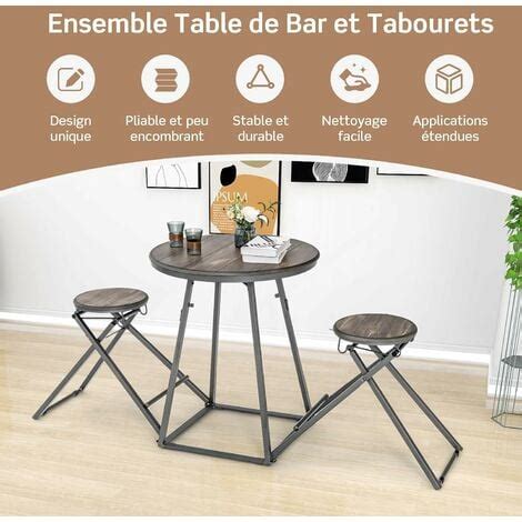 RELAX4LIFE Table Bar Industirelle Avec 2 Tabourets Pliables Table