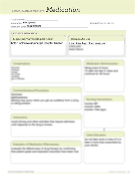 SOLUTION: Metoprolol Medication Template - Studypool