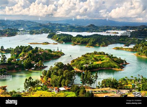aerial view  penol guatape reservoir  colombia showcasing