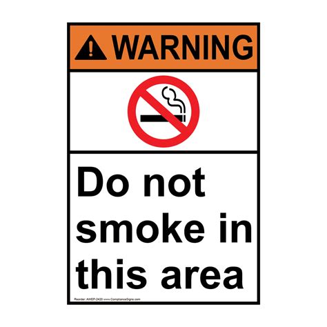 Vertical Do Not Smoke In This Area Sign ANSI Warning No Smoking Area