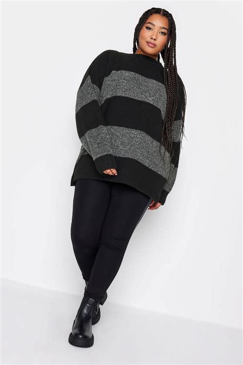 Yours Plus Size Grey Stripe Knitted Jumper Yours Clothing