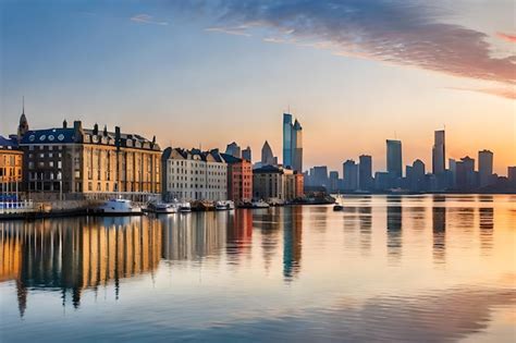 Premium Ai Image A City Skyline With Boats In The Water And A City In