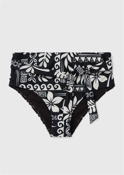 Black Cream Tile Print High Waisted Bikini Briefs Matalan