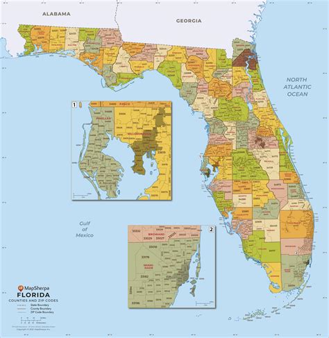 Florida Zip Code Map With Counties By Mapsherpa The Map Shop