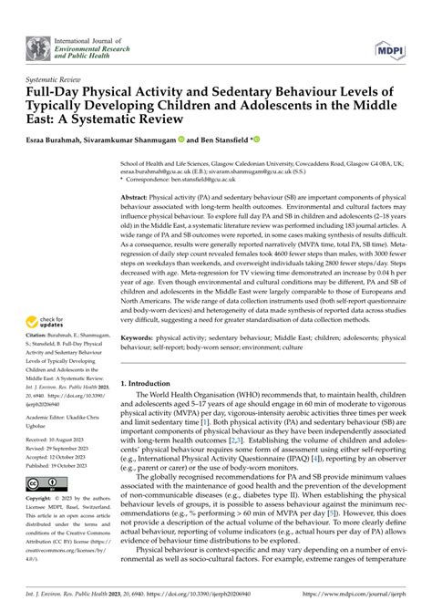 Pdf Full Day Physical Activity And Sedentary Behaviour Levels Of