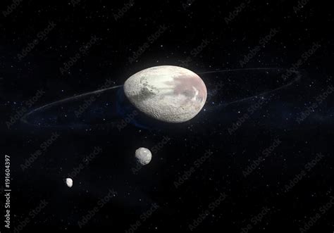 Artwork of Haumea ellipsoidal dwarf planet with rings in the Kuiper ...