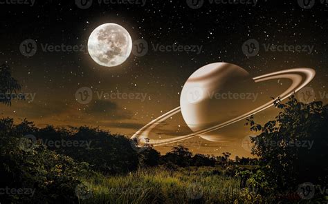 Fantasy night view with moon and Saturn 4125195 Stock Photo at Vecteezy