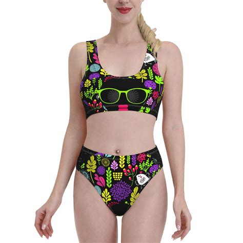 Lukts Women High Waisted Bikini Set Black Head African Woman Swimsuit