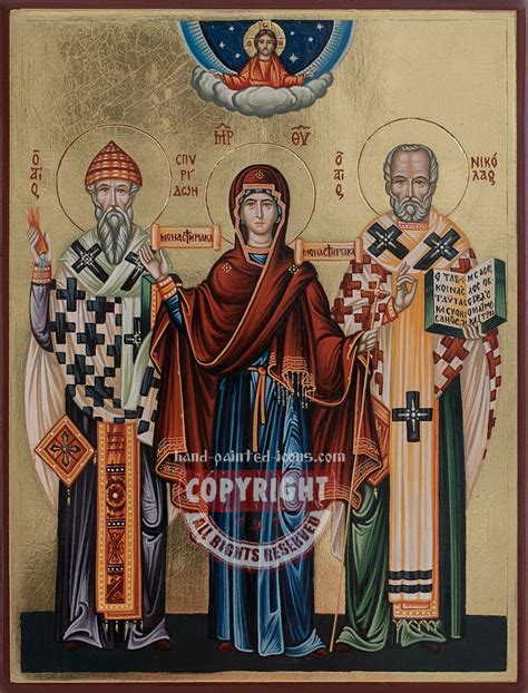 The Virgin Mary with Saint Nicholas and Saint Spyridon icon » Hand ...