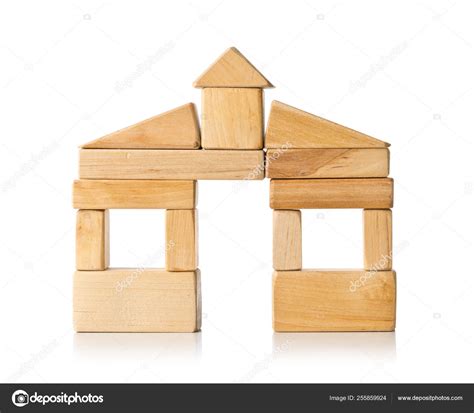 House Build From Wooden Building Block Pieces Over White Stock Photo By