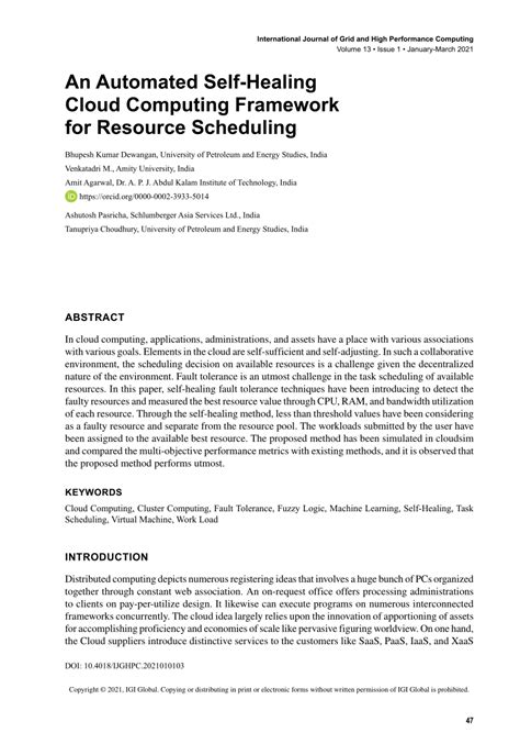 Pdf An Automated Self Healing Cloud Computing Framework For Resource