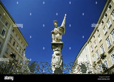 Statue On Cathedral Square In Salzburg Stock Photo Alamy