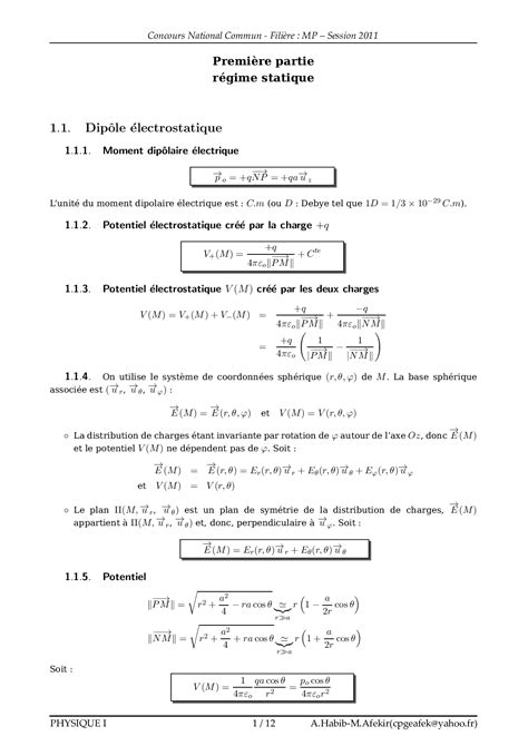 CNC MP 2011 Physique 1 Corrigé AlloSchool