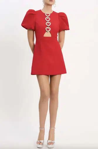 Rebecca Vallance Chiara Puff Sleeve Mini Dress Red Size The Volte