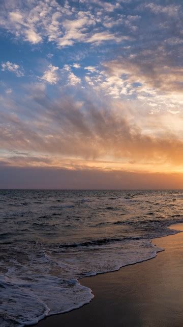 Nice Lovely Nature Background Ocean Waves Beach Sand Under White Clouds