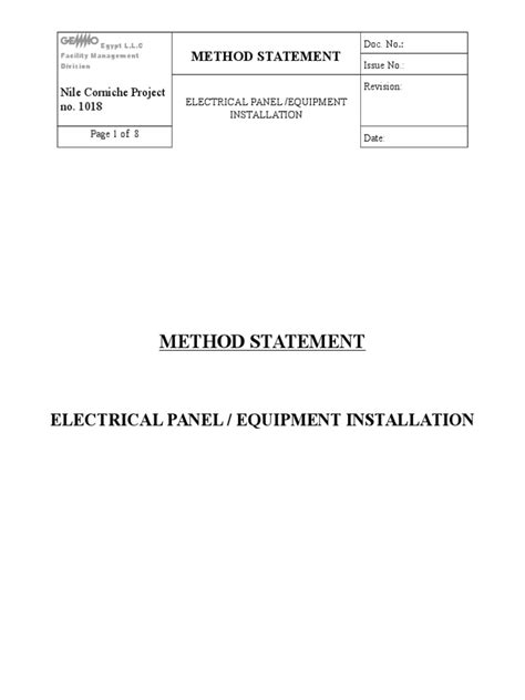 Electrical Panel Equipment Installation Method Statement Pdf