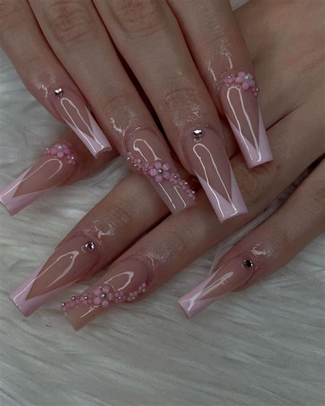 Girly Acrylic Nails Cute Pink Nails French Tip Acrylic Nails Pretty