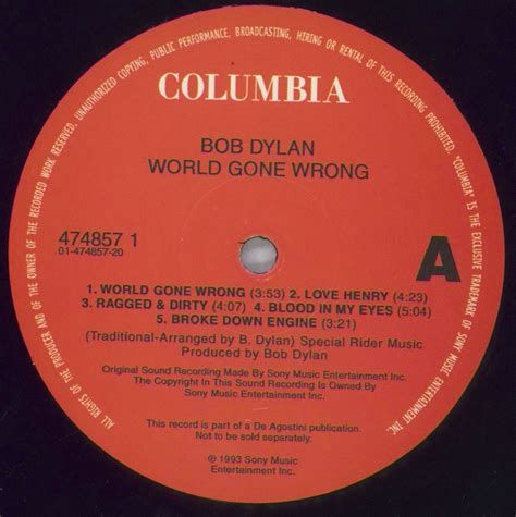 Bob Dylan World Gone Wrong Booklet Uk Vinyl Lp —