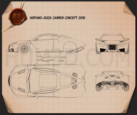 Hispano Suiza Carmen 2019 Blueprint Hum3d