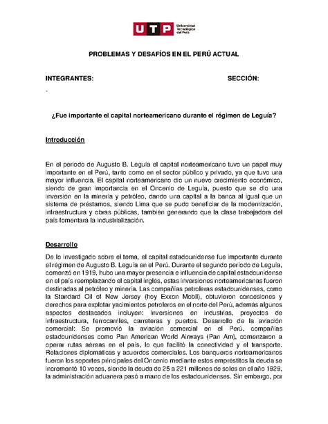 Problemas y desafios en el Perú Tarea PROBLEMAS Y DESAFÍOS EN EL