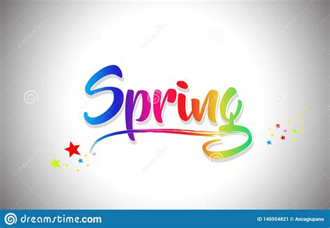 Spring Handwritten Word Text With Rainbow Colors And Vibrant Swoosh Stock Vector Illustration