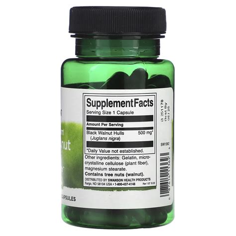 Swanson Full Spectrum Black Walnut Hulls 500 Mg 60 Capsules