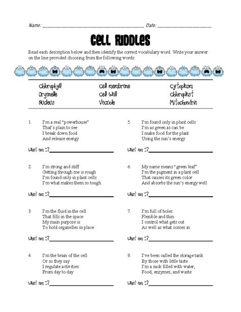 Cell Organelle Riddles Worksheet Answers Free Pdf At