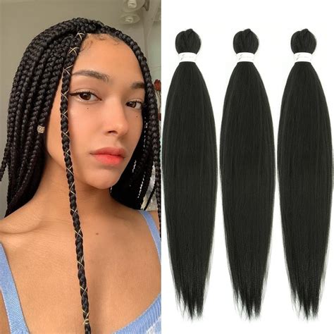 Braiding Hair Pre Stretched 16inch 3 Packs Natural Black Kanekalon Pre Stretched