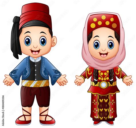 Cartoon Turkish Couple Wearing Traditional Costumes Stock Vector Adobe Stock