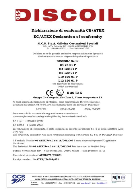 Dichiarazione Di Conformit ATEX DISCOIL