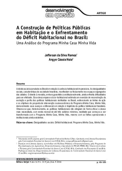 Pdf A Construção De Políticas Públicas Em Habitação E O Enfrentamento Do Déficit Habitacional