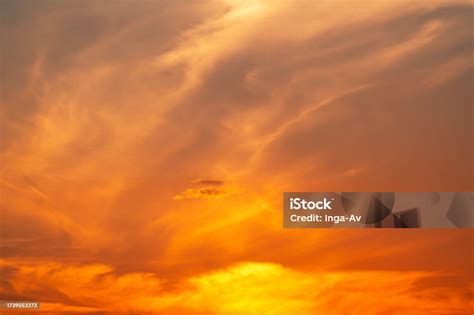 Beautiful Bright Orange Sunset Sky With Clouds Dramatic Sky Background