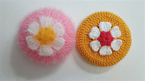 코바늘 수세미 꽃 호빵수세미뜨기 Crochet flower dish scrubbie YouTube