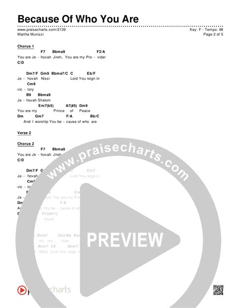 Because Of Who You Are Chords PDF Martha Munizzi PraiseCharts