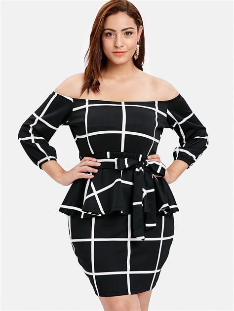 Aliexpress Buy Wipalo Plus Size Off The Shoulder Plaid Belted