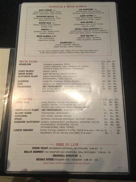 Menu at Chelsea’s Kitchen restaurant, Phoenix, N 40th St