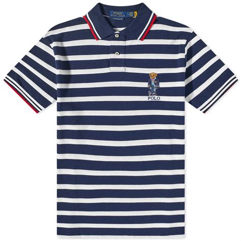 Polo Ralph Lauren Men S Regatta Bear Stripe Polo Shirt In Cruise Navy