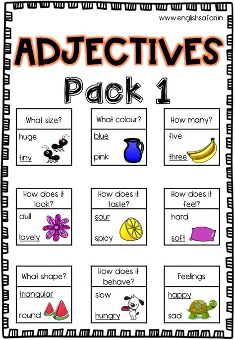 Adjectives Or Describing Words Worksheets Englishsafari In In Cf