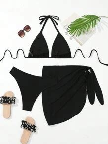 Swim Vcay Summer Beach Plus Size Women S Texture Halter Neck Bikini Set Pieces Set Music