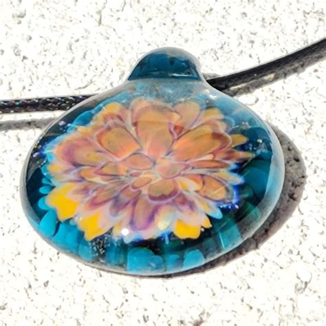 Blown Glass Pendant Necklace Splash Of Color Trippy Glass Etsy