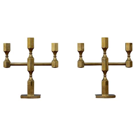 Scandinavian Modern Modular Brass Candelabra With Glass Shades For Sale