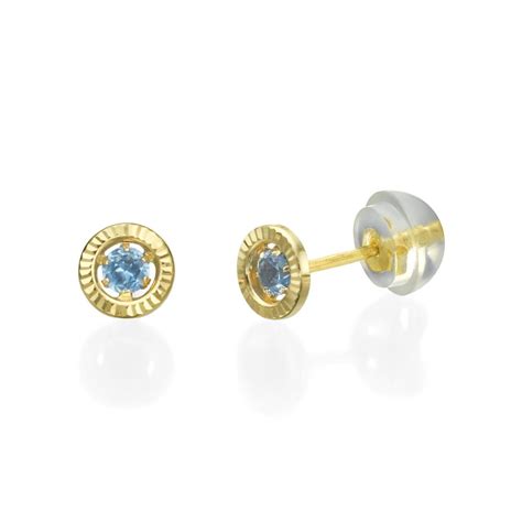 14K Yellow Gold Kid's Stud Earrings - Topaz Circle - Small. youme ...