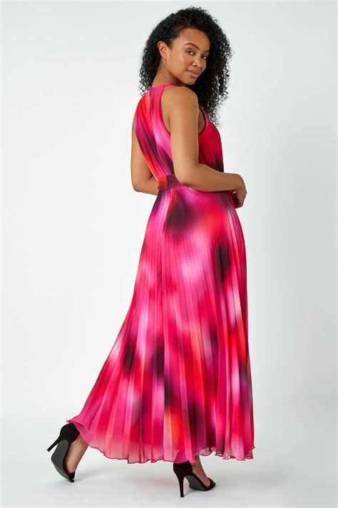 Pink Petite Halterneck Pleated Maxi Dress Roman Uk