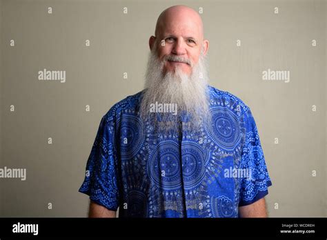 Mature Bald Man With Long Gray Beard Stock Photo Alamy