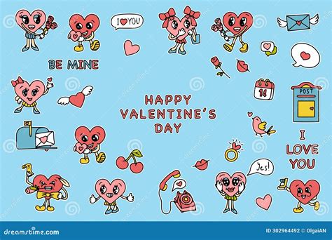 Trendy Groovy Valentines Day Sticker Set Retro Valentines Day 70s 60s